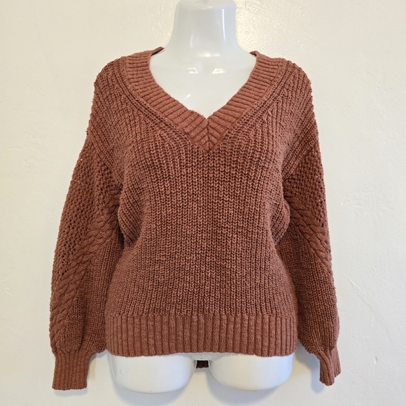 American Eagle - Rust V-Neck Hand Knit Oversized Sweater Cotton - Picture 2 of 15